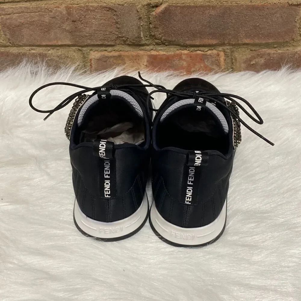 Fendi Embellished Black Satin Sneakers Size 37.5 - Picture 5 of 10